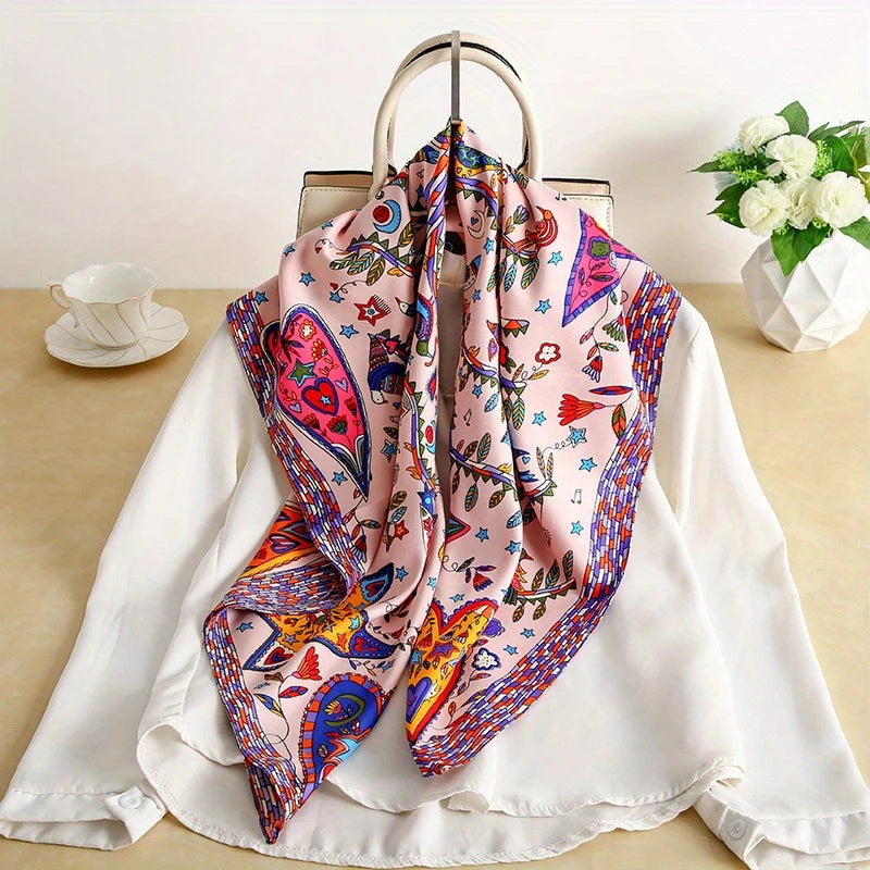 90 x 90 cm (35 x 35 in) Twill Silk-Feel Square Scarf – Women’s Luxury Tree Print Head Scarf, Shawl, Hijab, Bandana
