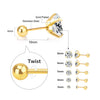 LUXUSTEEL 2-Pack 316L Stainless Steel Crystal Zircon Stud Earrings – Hypoallergenic Gold-Tone Round Cartilage Piercing 3–8mm (0.12–0.31 in)