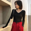 Women's Rib Knit V-Neck Pullover Sweater Long Sleeve Ribbed Y2K Top