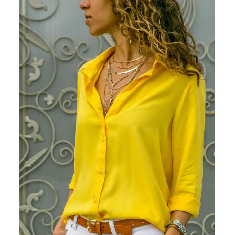 Women's Autumn Polo Collar Blouse - Vintage Loose Button-Up Office Shirt for Office & Streetwear