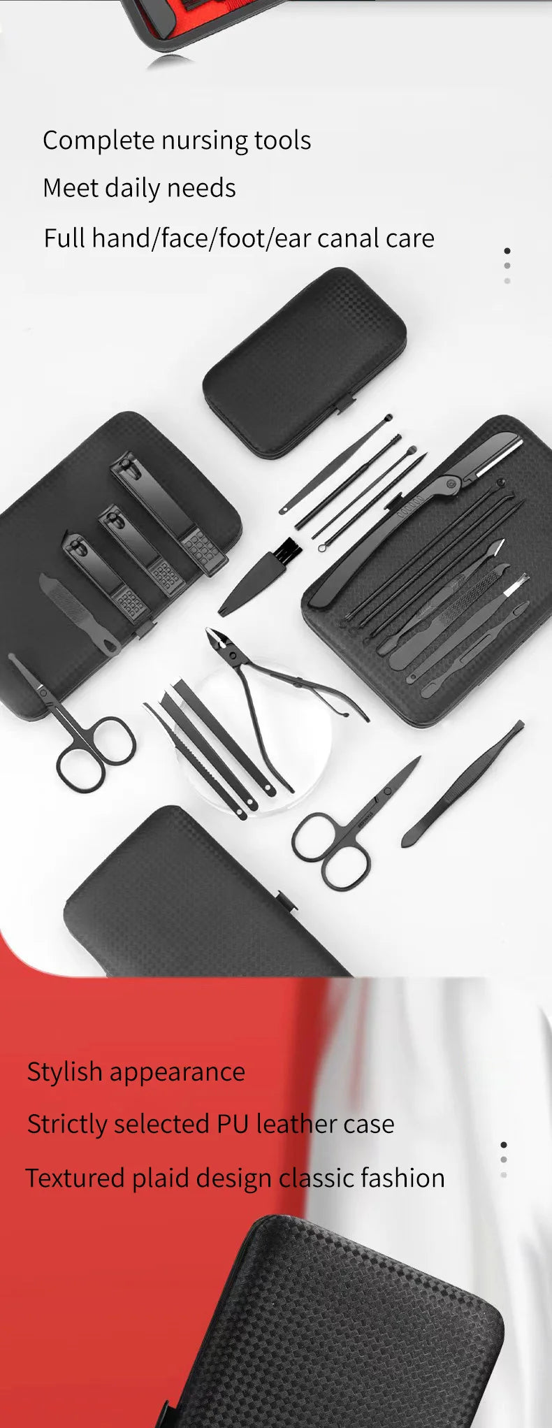 Black & Red Nail Clipper Set – Stainless Steel Manicure & Pedicure Tool Kit, Multi-Pack (4/7/10/12/16/18/24 Sets)