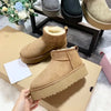 Women's Winter Shearling Fur Ankle Platform Mini Boots - Leather-Lined Warm Booties