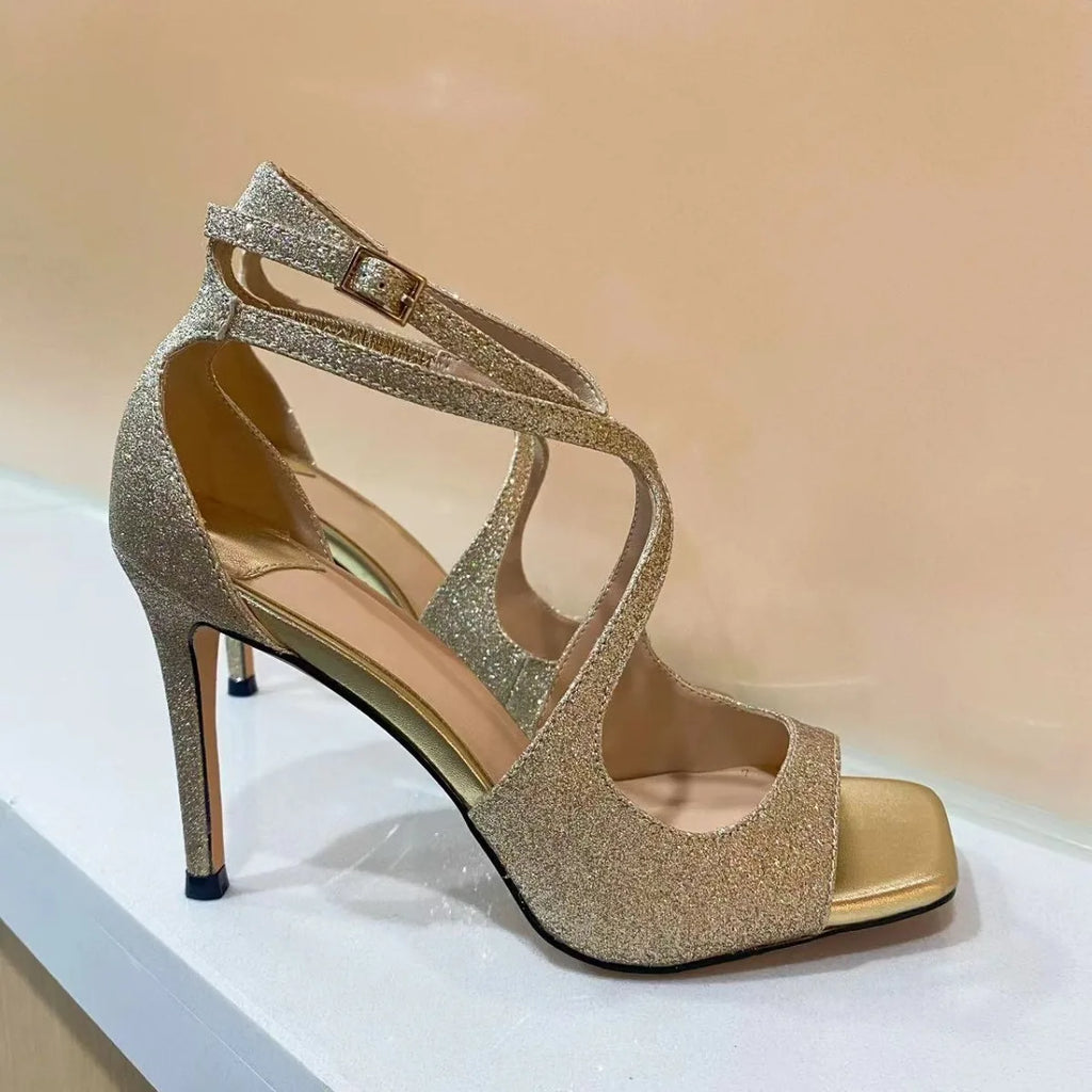 Women's Summer High Heel Open-Toe Sandals – Thin Heels Party Dance Shoes, EU 34–48 (8cm+ Heel)