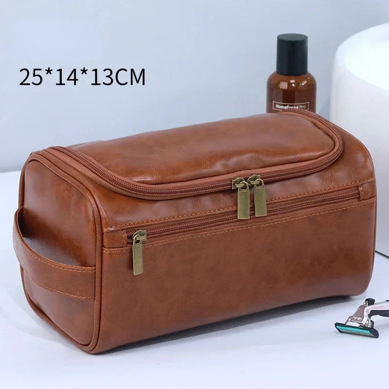 Leather Hanging Toiletry Bag for Men & Women – Large Dopp Kit Travel Cosmetic Organizer, 9.8 x 5.7 x 5.9 in (25 x 14.5 x 15 cm)