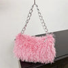 Faux Fur Shoulder Bag for Women – Plush Square Chain Underarm Clutch Evening Handbag