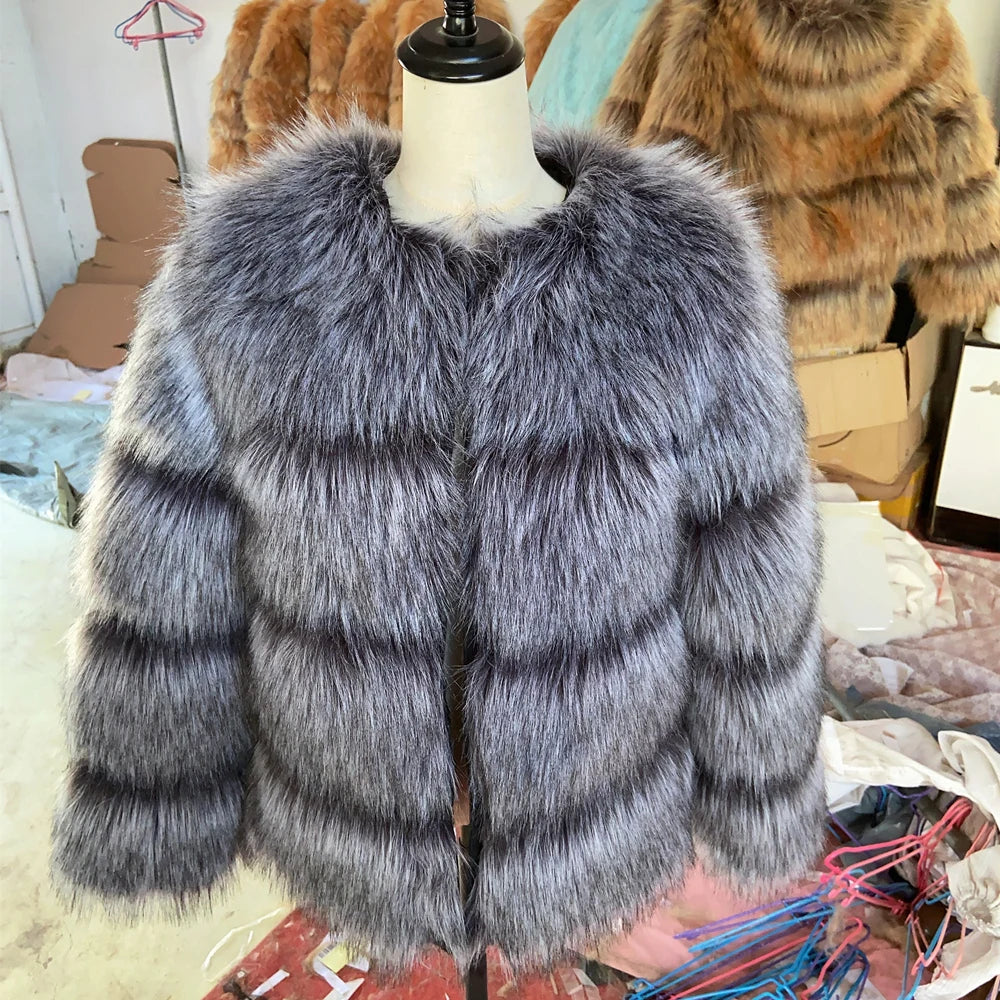 HOOOFUR Brown Raccoon-Style Faux Fur Coat - Women's Thick Quilted-Lined Winter Jacket, Plus Sizes to 5XL