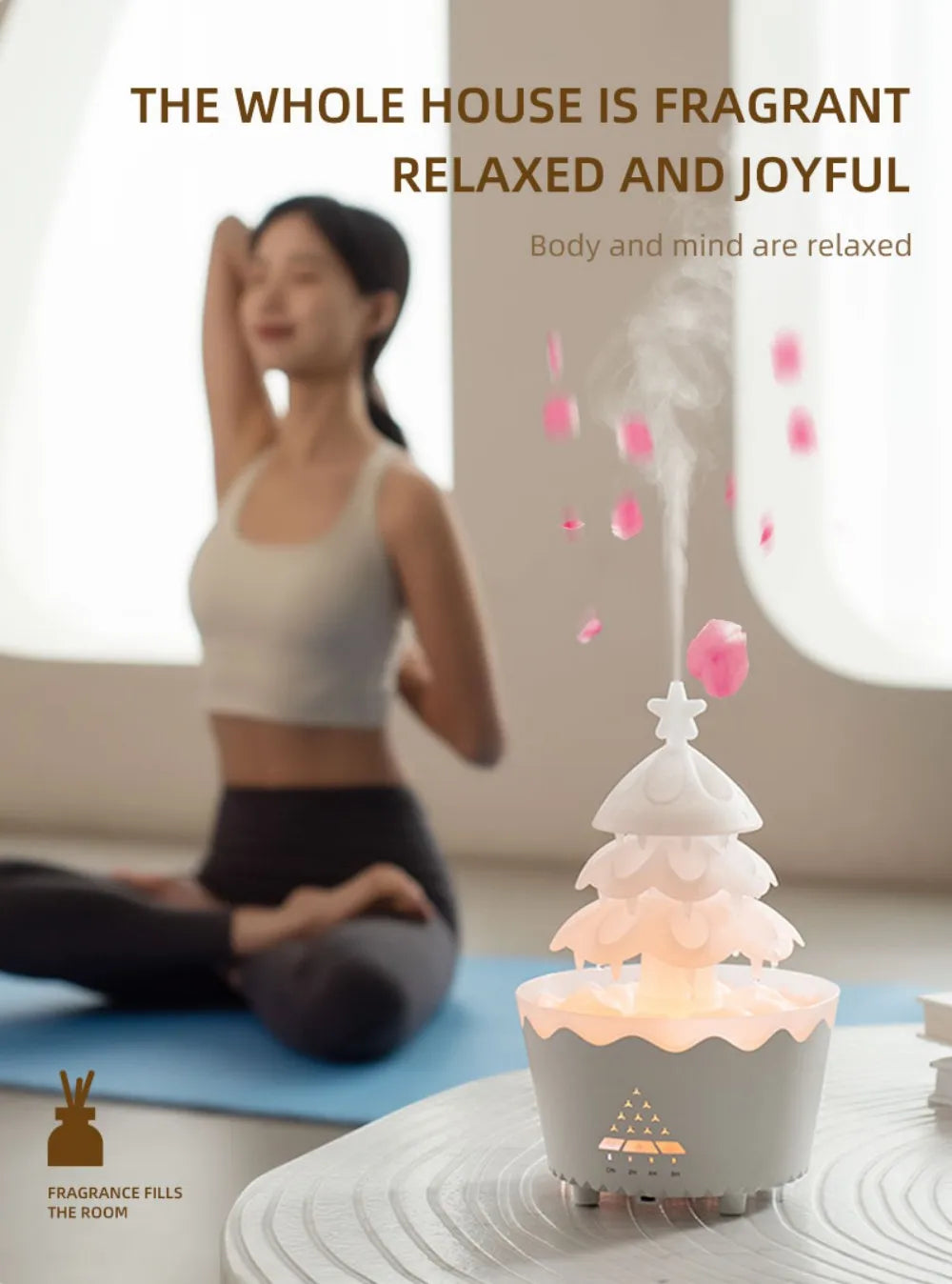 Remote-Controlled Aroma Diffuser Humidifier with RGB Night Light – UFO, Raindrop & Christmas Tree Designs for Home & Office