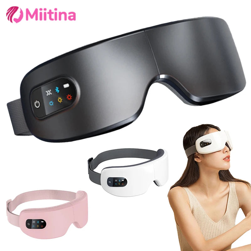4D Heated Bluetooth Eye Massager — Smart Airbag Vibration, Rechargeable Foldable Eye Spa for Migraine Relief, Sleep & Relaxation
