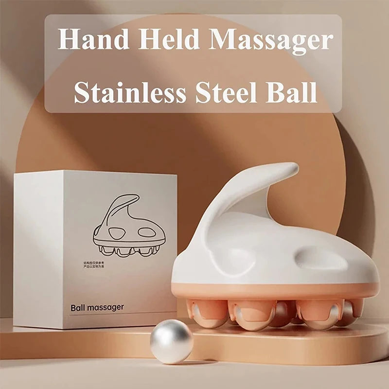 360° Metal Ball Handheld Massager – Deep Tissue Body Roller for Neck, Back, Abdomen & Thigh Pain Relief