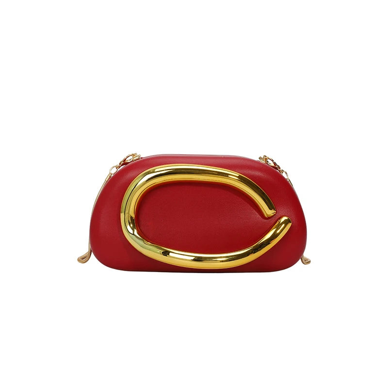 Women's PU Leather Metal-Handle Clutch — Removable Strap Crossbody Evening Bag for Wedding & Party