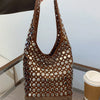 Patent Leather Rivet Bucket Bag — Studded Tassel Shoulder Handbag, Casual Luxury Underarm Bag