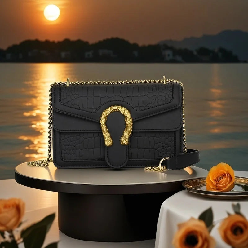 Printed Chain Shoulder Bag for Women - Small Square Crossbody Purse for Travel & Daily Use