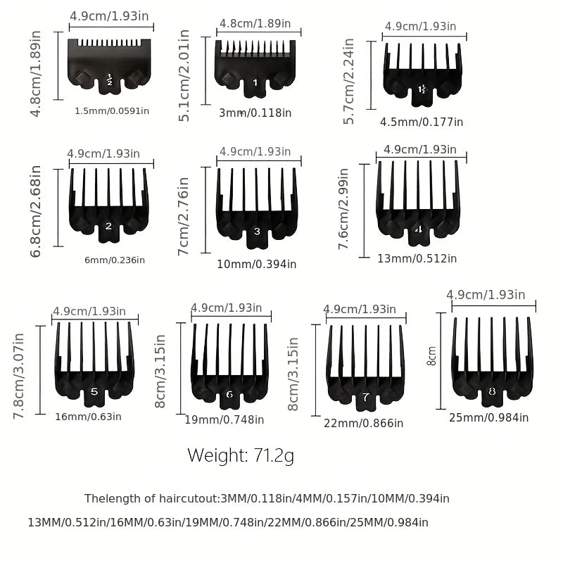 10-Pack Black Hair Clipper Guide Combs – Universal Trimmer Attachments for Barber & Home Salon