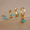4-Piece Cubic Zirconia Flower Hoop Earrings Set - 18K Gold Plated Stainless Steel, 8 mm (0.31 in) Hoops for Women
