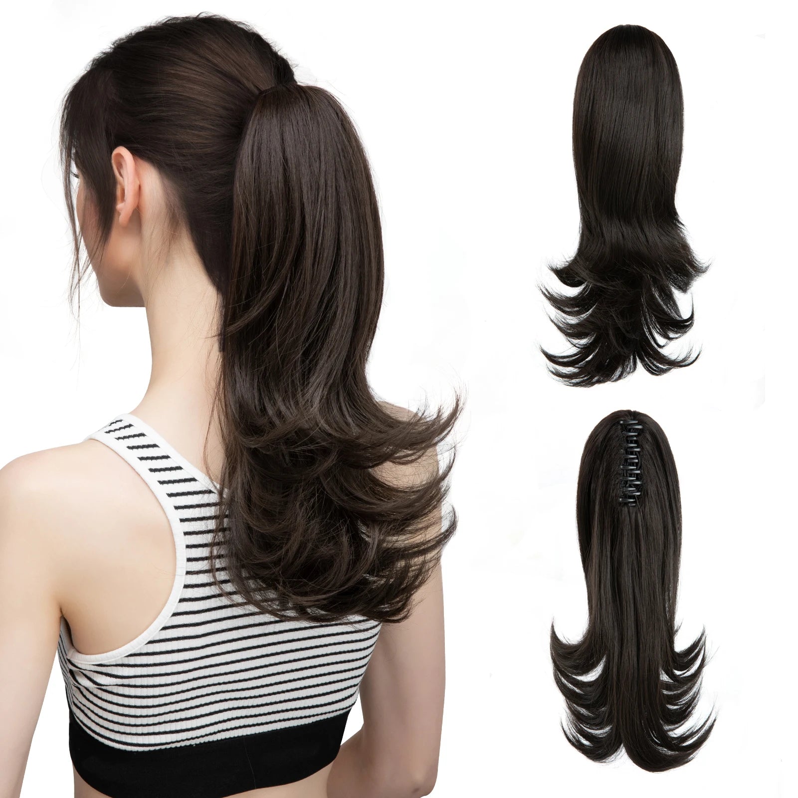 14-Inch (35 cm) Wavy Clip-In Ponytail Extension – Synthetic Claw Clip with Elastic Band, 1 Piece (Blonde/Black)