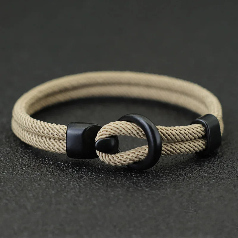 Men's Double-Layer Paracord Rope Bracelet – Outdoor Survival Camping Bracelet with Easy-Hook Clasp