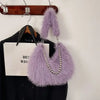 Faux Fur Armpit Shoulder Bag with Chain, Fluffy Underarm Purse for Women Winter Furry Tote Handbag