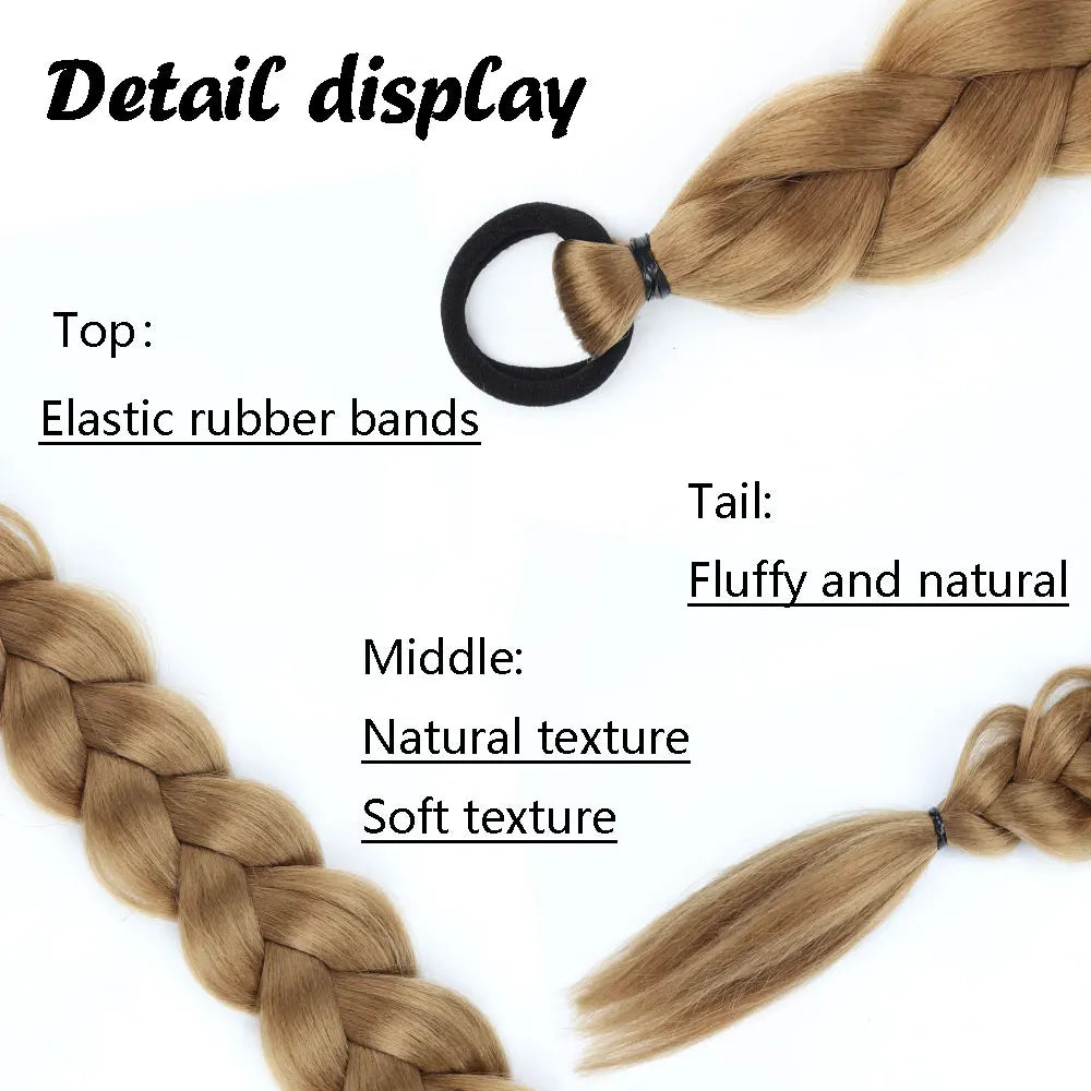 24-Inch (61 cm) Synthetic Braided Ponytail Extension for Women, High-Temperature Fiber Black/Brown with Hair Rope