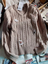 Twisted Flower Vintage V-Neck Sweater, Women's Long Sleeve Preppy Pullover, Autumn Y2K Streetwear