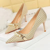 BIGTREE Women's Pearl Chain Stiletto Pumps – Pointed Toe High Heels for Party & Banquet