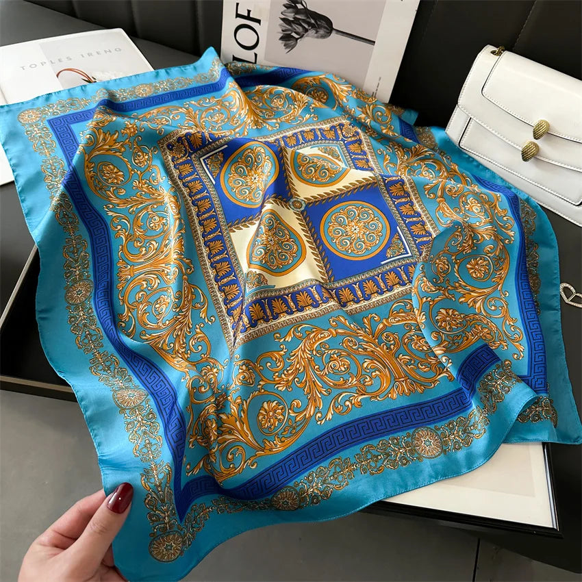 IROJEFF All-Season Silk-Look Polyester Print Square Scarf 70 x 70 cm (27.6 x 27.6 in) - Lightweight Headband Shawl Bandana