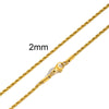 Twisted Rope Chain Necklace for Men & Women — Stainless Steel, 16–36 in (40–91 cm), 2–5 mm, Gold or Silver