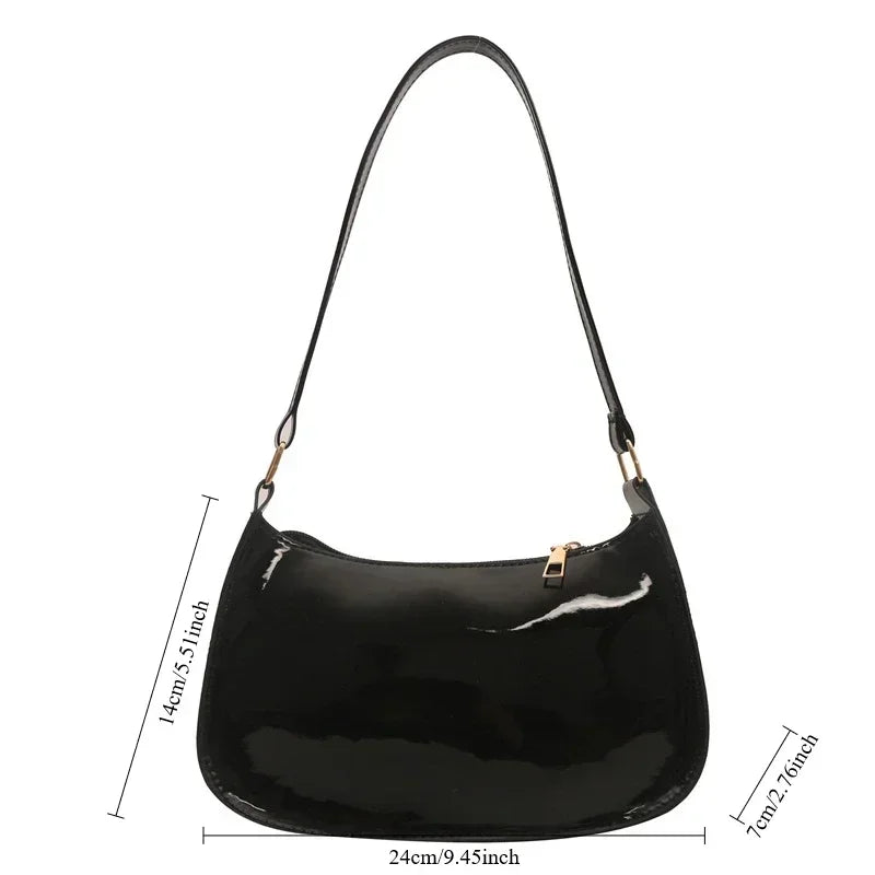 Women's Patent PU Leather Shoulder Bag - Korean Style Hobo Zipper Handbag for Everyday Commuting