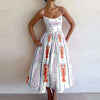 Women's Printed A-Line Maxi Dress - Spaghetti Strap Cold Shoulder High-Waist Slim Beach & Party Casual Vestidos