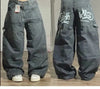 Women's Street Vintage Harajuku Wash Blue Baggy Multi-Pocket Wide-Leg Denim Jeans High Waist