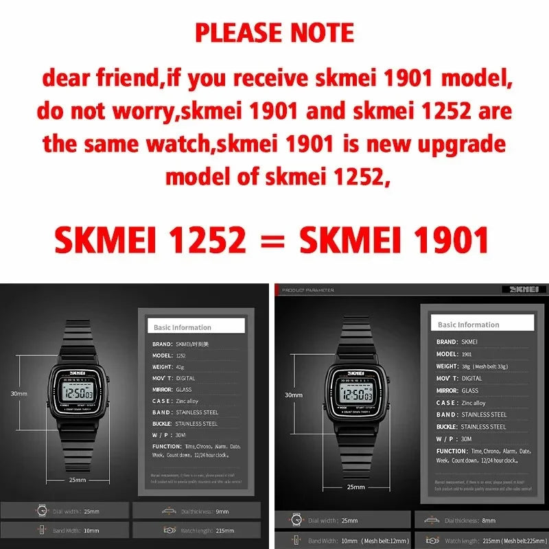 SKMEI Luxury Small Dial Digital Women's Watch Waterproof Sport Casual Ladies Calendar Wristwatch
