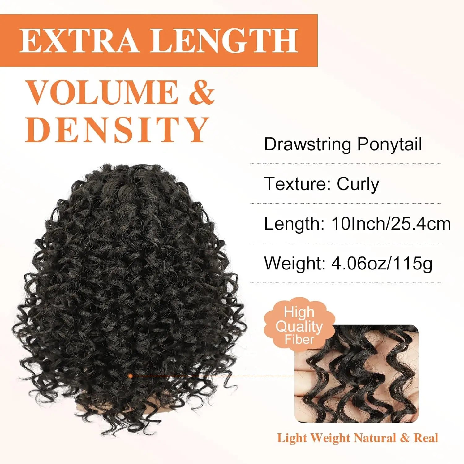 10-Inch (25 cm) Afro Kinky Curly Drawstring Ponytail Extension for Women - High-Heat Fiber