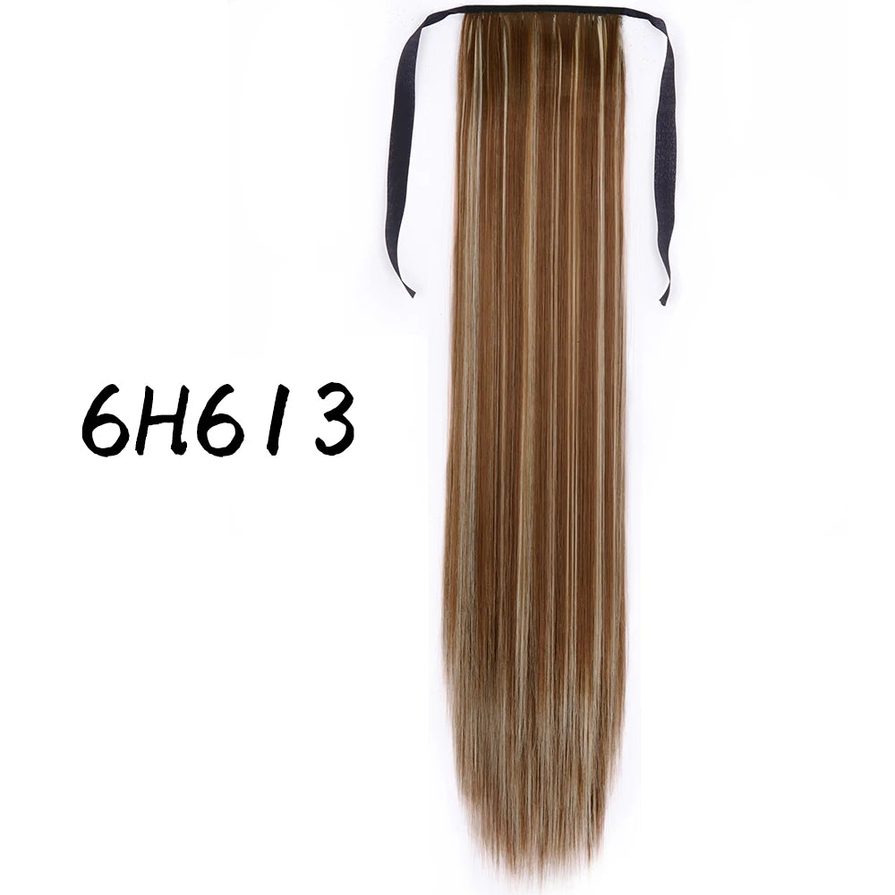 Wrap-Around Clip-In Ponytail Hair Extension 22-34 in (56-86 cm) Long Straight Heat-Resistant Synthetic Blonde Brown