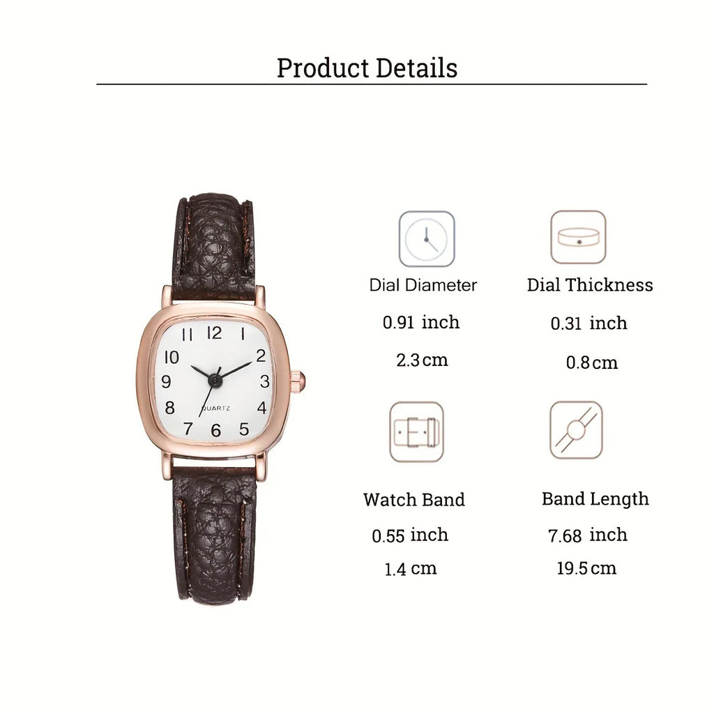 Women's Square Vintage Small Dial Quartz Watch with Leather Strap - Roman Numerals, Casual Fashion