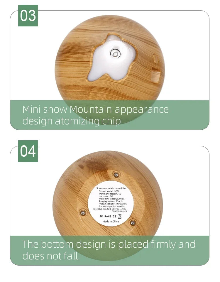 350ml (11.8 oz) Wood Grain Ultrasonic Essential Oil Diffuser & Humidifier, USB, Remote Control, 7-Color LED