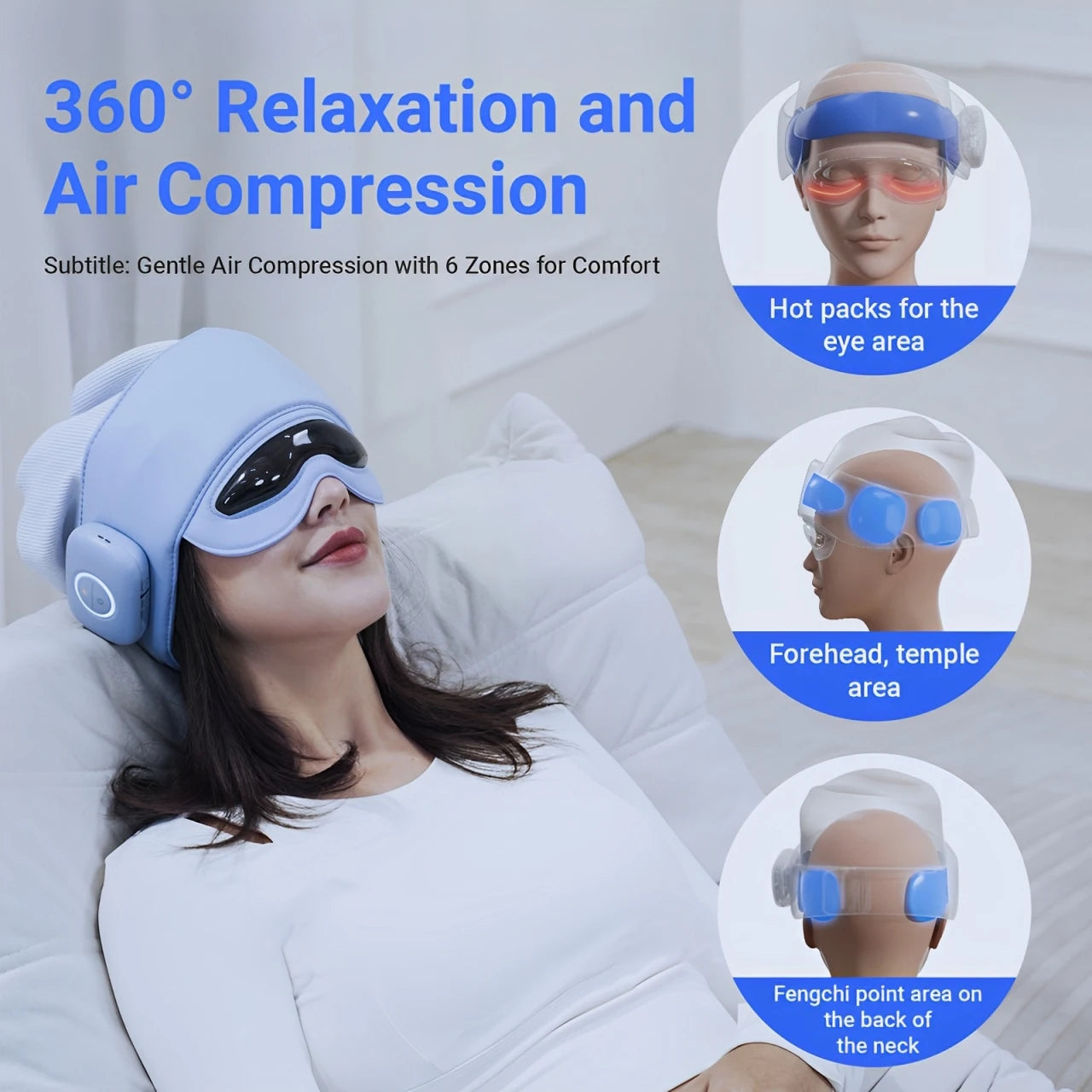 HIMOUTA Wireless Head & Eye Massager with Heat and Bluetooth for Stress and Fatigue Relief