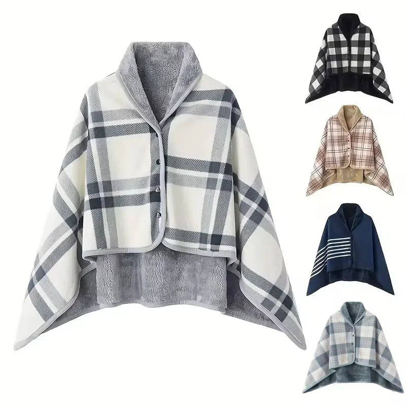 Women's Flannel Wearable Shawl Blanket – Cozy Shoulder Throw for Office, Travel & Home