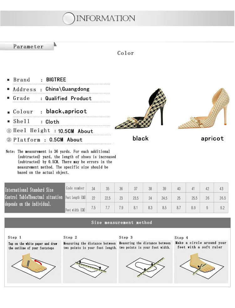 BIGTREE Women's Pearl Chain Stiletto Pumps – Pointed Toe High Heels for Party & Banquet