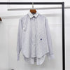 Women's Vertical Striped Shirt - Loose Long-Sleeve Button-Up Blouse with Asymmetric Hem, Office Commuter Style