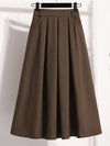 Plus Size Pleated A-Line Midi Skirt – Elastic Waist, Mid-Calf Polyester (L–4XL)