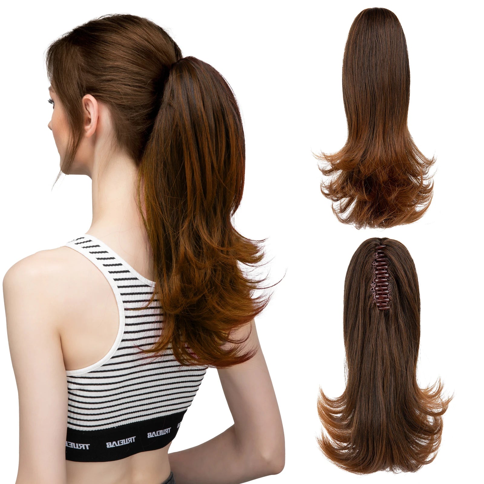 14-Inch (35 cm) Wavy Clip-In Ponytail Extension – Synthetic Claw Clip with Elastic Band, 1 Piece (Blonde/Black)