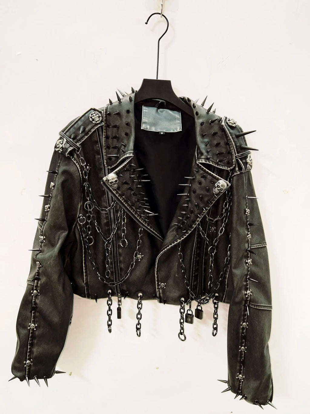 Women's Vintage Gothic Faux Leather Skull Jacket - Harajuku Y2K Punk Biker Coat with Rivets & Chains