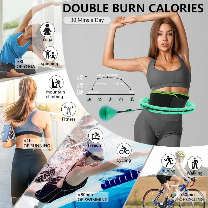 Adjustable Weighted Hula Hoop - 24-Segment Fitness Hoop with Silicone Gravity Ball, Fits up to 47 in (120 cm) Waist, Silent Massage Rollers for Home Workout