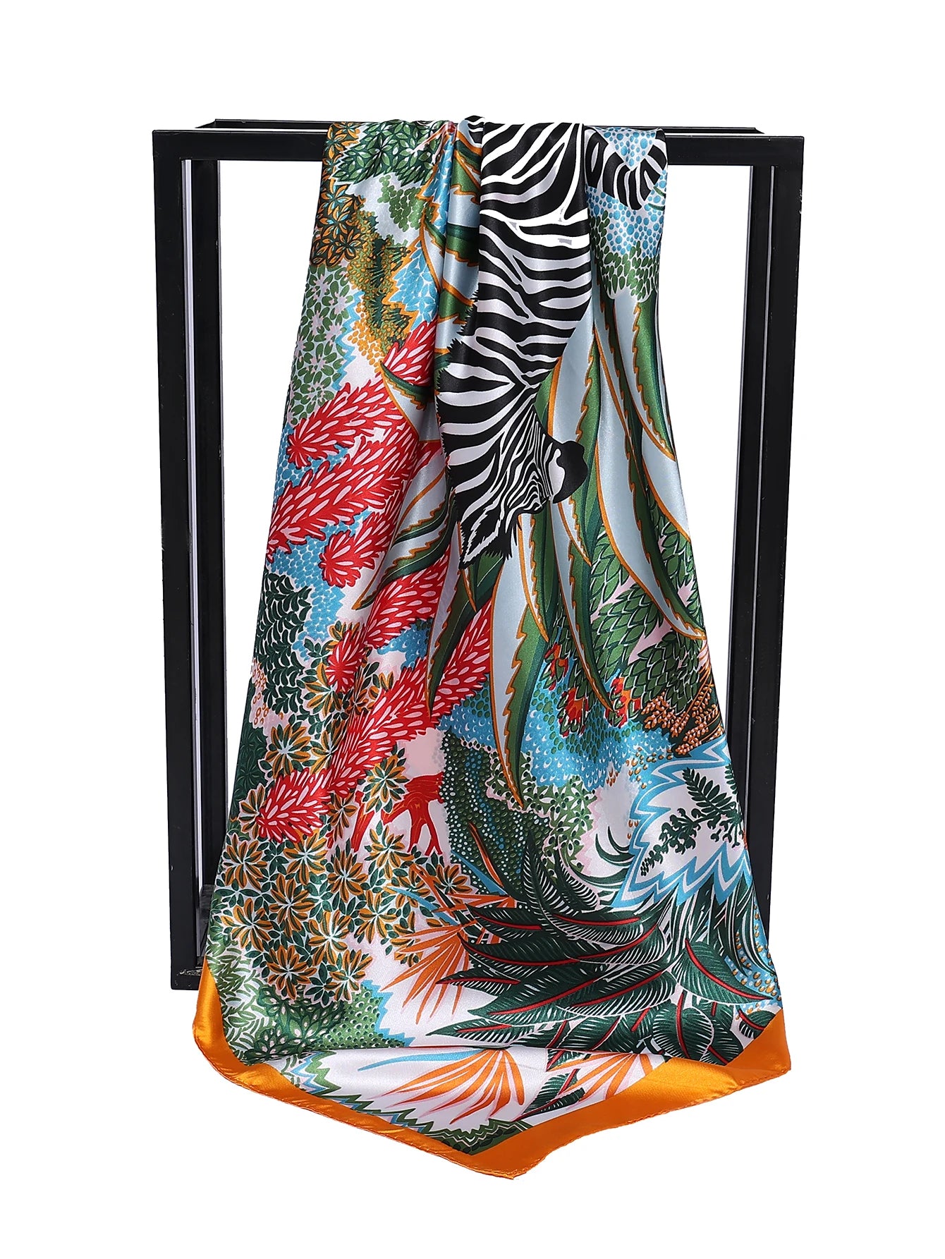 Square Satin Silk-Feel Scarf 35.4×35.4 in (90×90 cm) – Women's Printed Hijab Shawl Bandana Foulard Headscarf