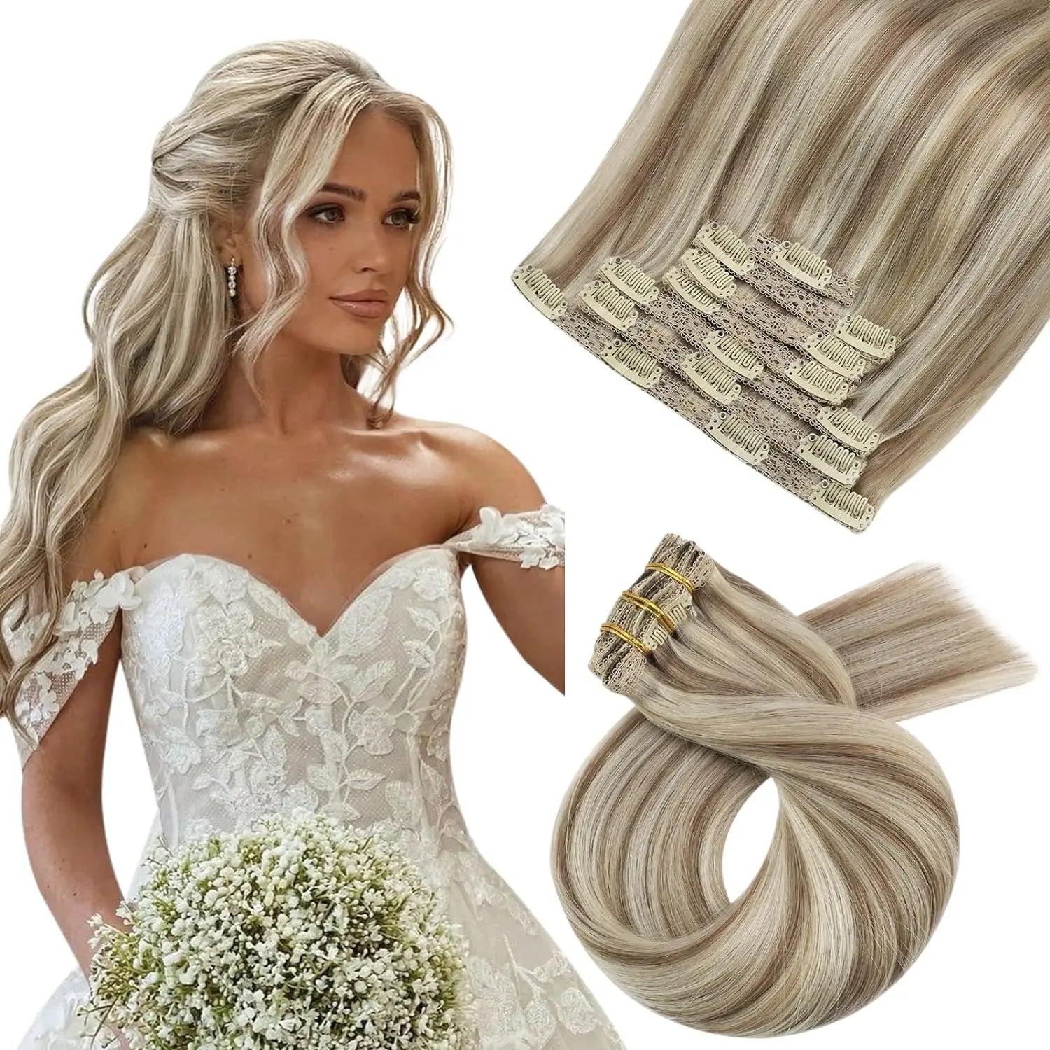 Moresoo Brazilian Remy Clip-In Human Hair Extensions – Straight 5PC or 7PC Set, 10–24 in (25–61 cm)