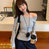 Off-Shoulder Cropped Knit Pullover for Women — Slim Long Sleeve Side-Slit Sweater, Autumn/Winter