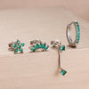 4-Piece 8mm Gold-Tone Stainless Steel Huggie Hoop Earrings Set with Cubic Zirconia Flower Studs