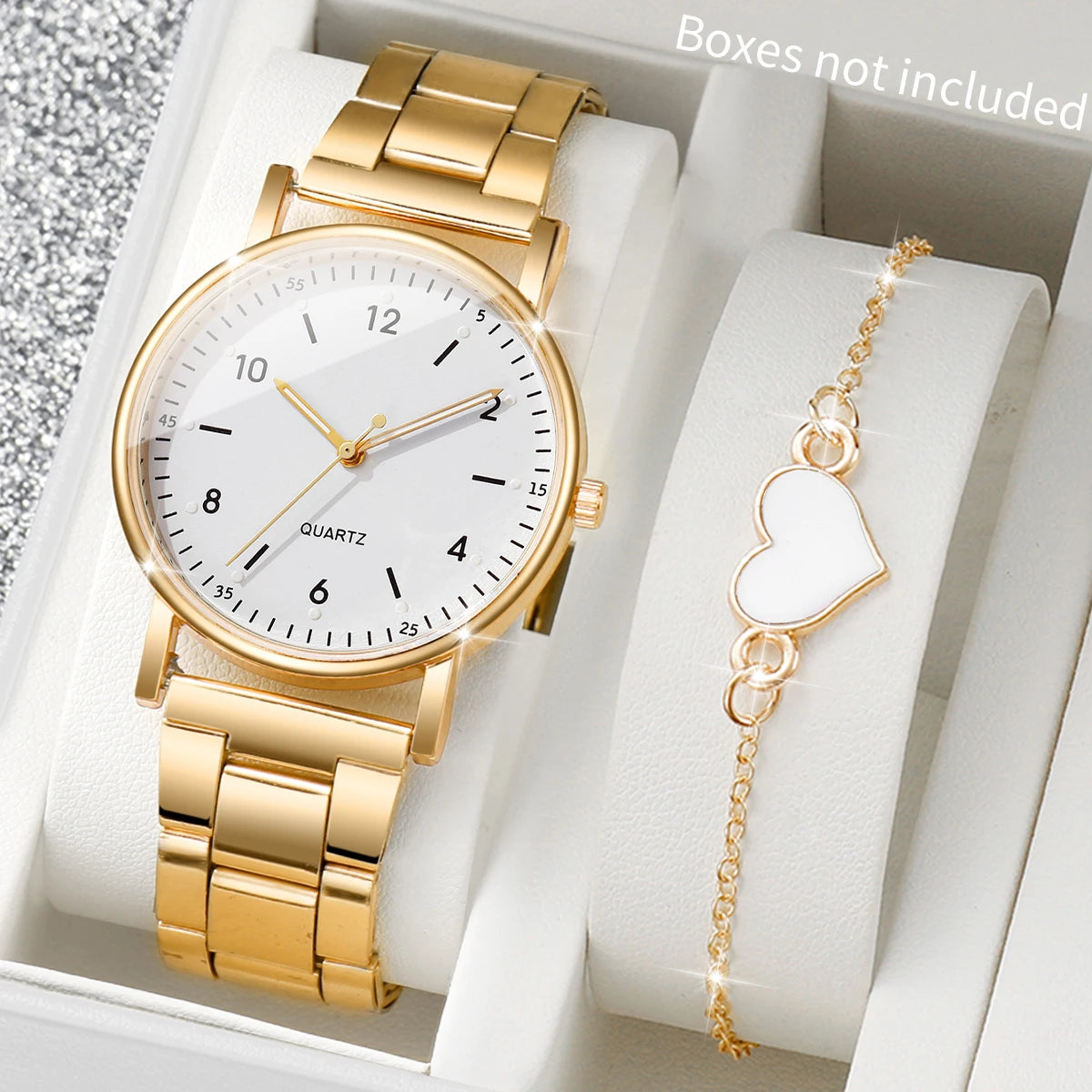 2/4-Pack Women's Arabic Dial Quartz Watch and Bracelet Set, 37mm Alloy Case, Fashion Casual