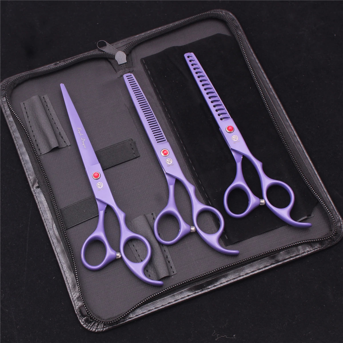 7-Inch (17.8 cm) Japanese 440C Pet Grooming Scissors Set — Straight 7 in, Curved 7 in, Thinning 6.5 in (16.5 cm) for Dog & Cat Grooming with Comb & Hemostatic Forceps