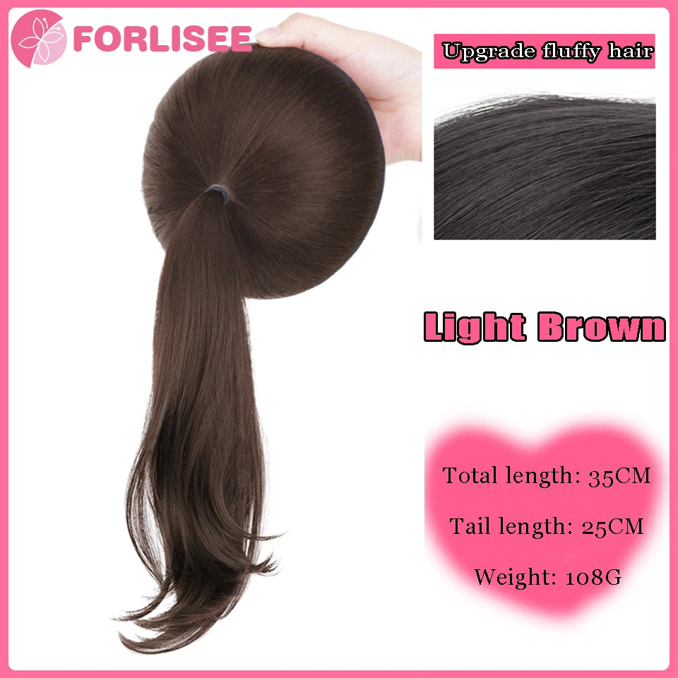 FORLISEE Clip-In Wavy Ponytail Extension with Volume Pad, Heat-Resistant Synthetic Hairpiece
