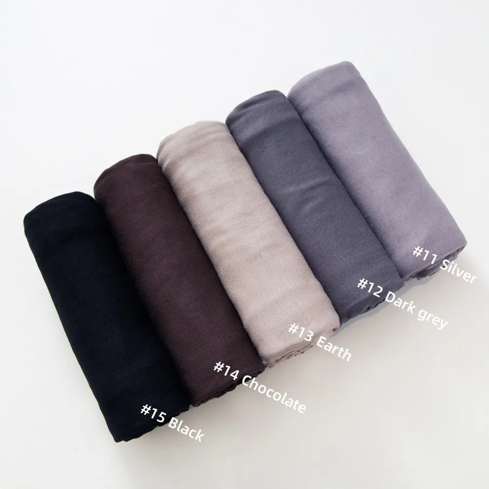 Jersey Hijab Scarf 170 x 60 cm (67 x 24 in) - Stretchy Cotton-Spandex Long Shawl | 29 Solid Colors Muslim Headscarf Turban Wrap